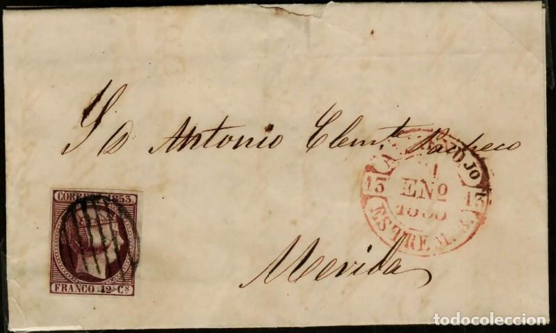 Sellos: FA2053. Emision 1853. Valor 12 cuartos, Almendralejo a Merida