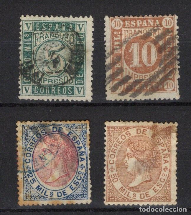 Timbres: PC496 Sellos Espa&ntilde;a a&ntilde;o 1867 Edifil 93/96&ordm; sello original en usado SERIE COMPLETA v.c. 84 &euro;