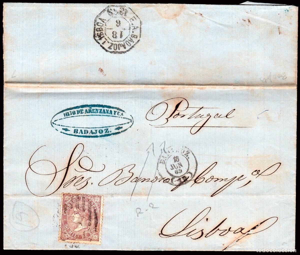 Sellos: Badajoz - Edi o 98 - Carta a Lisboa - Mat Parrilla cifra &rdquo;19 - Badajoz&rdquo; +