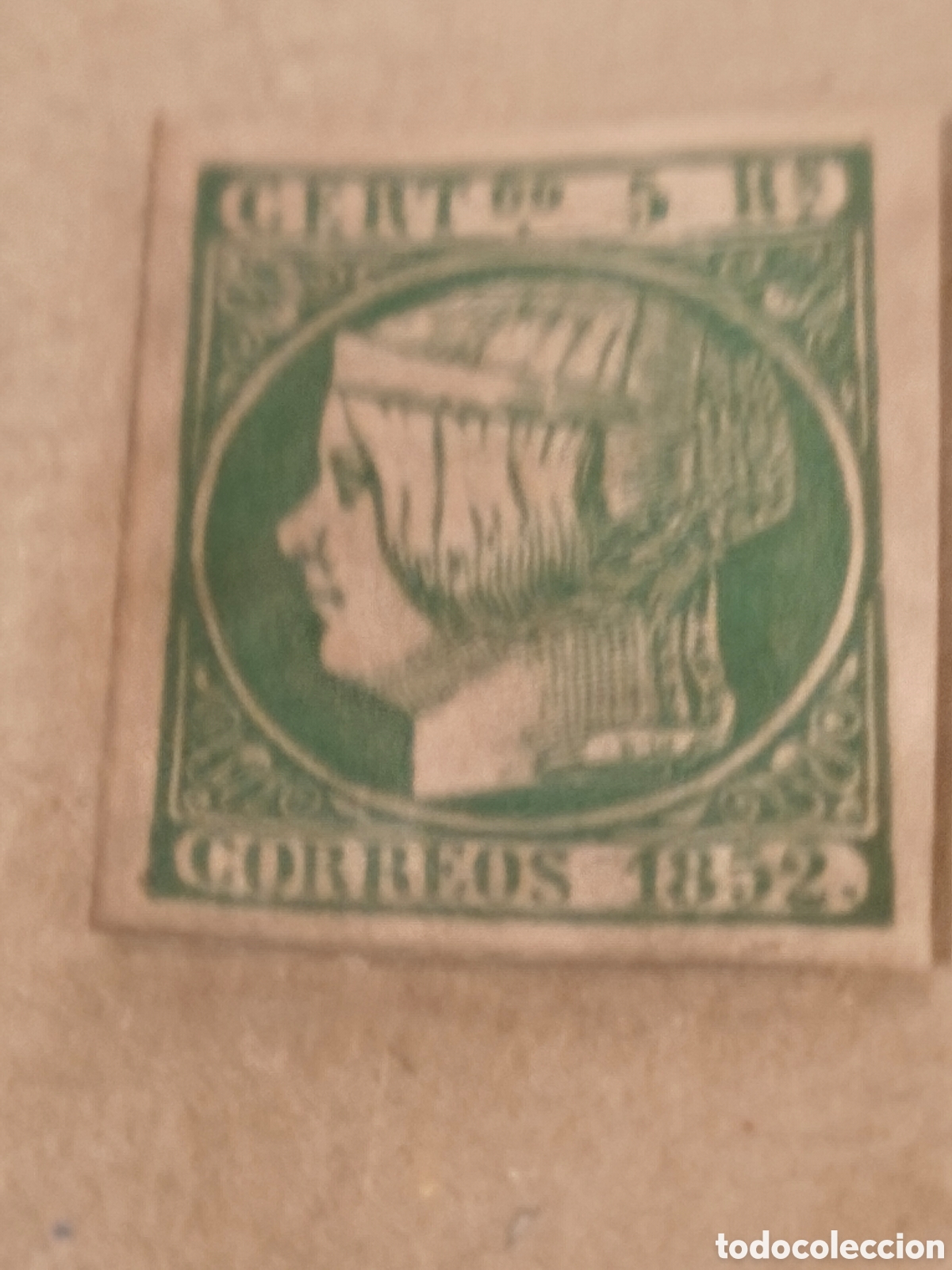 Sellos: Sello cl&aacute;sico de Espa&ntilde;a n ,15 nuevo con goma,** muy escaso 5 reales verde papel mancha de los a&ntilde;os,v