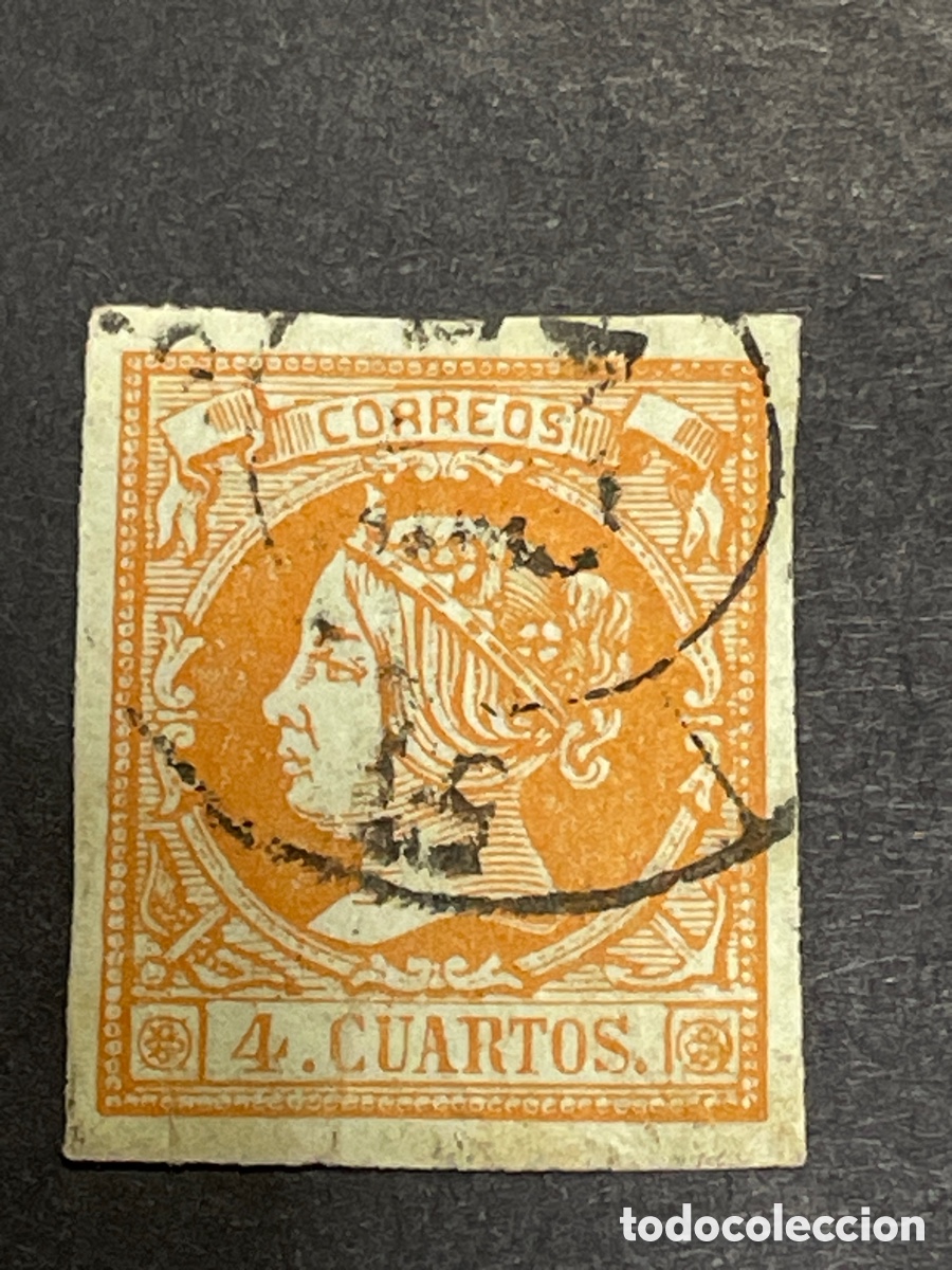 Sellos: Edifil 52 Isabel II matasellos rueda carreta 53 &Eacute;CIJA dif&iacute;cil