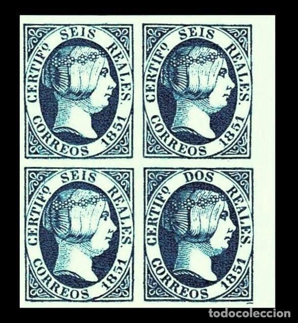 Timbres: L36-Espa&ntilde;a ISABEL II Edifil n&ordm; 8eca (VARIEDAD 6 reales + 2 reales AZUL(abajo) , EN UN BLOQUE DE 4) F