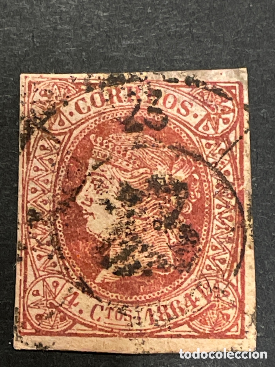 Sellos: Edifil 64 Isabel II matasellos rueda carreta 23 CASTELL&Oacute;N