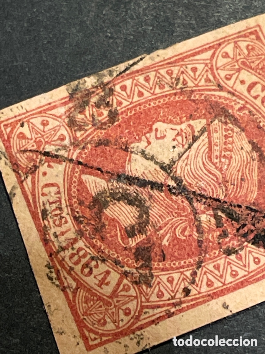 Sellos: Edifil 64 Isabel II matasellos rueda carreta 23 CASTELL&Oacute;N