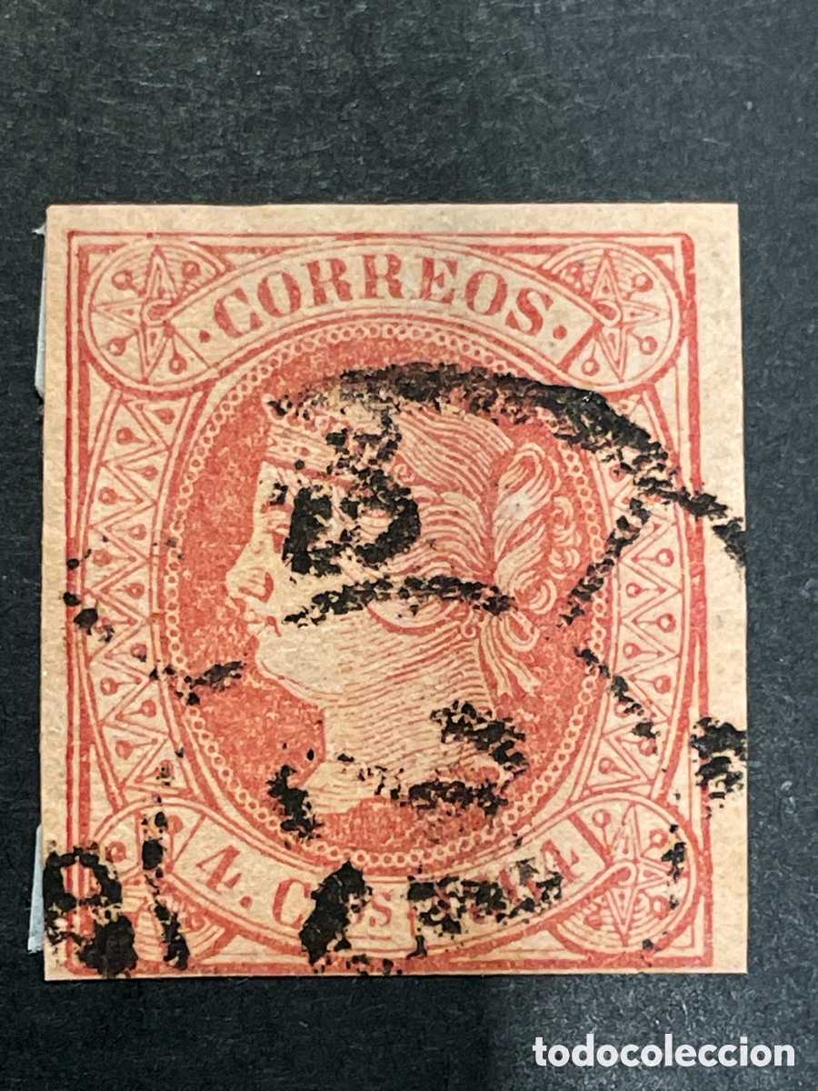 Sellos: Edifil 64 Isabel II matasellos rueda carreta 23 CASTELL&Oacute;N
