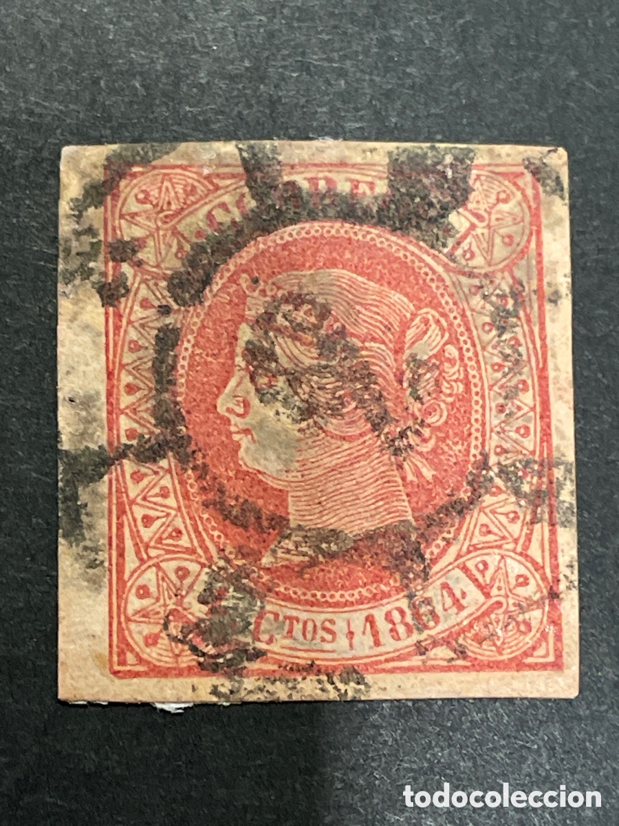 Sellos: Edifil 64 Isabel II matasellos rueda carreta 2 BARCELONA