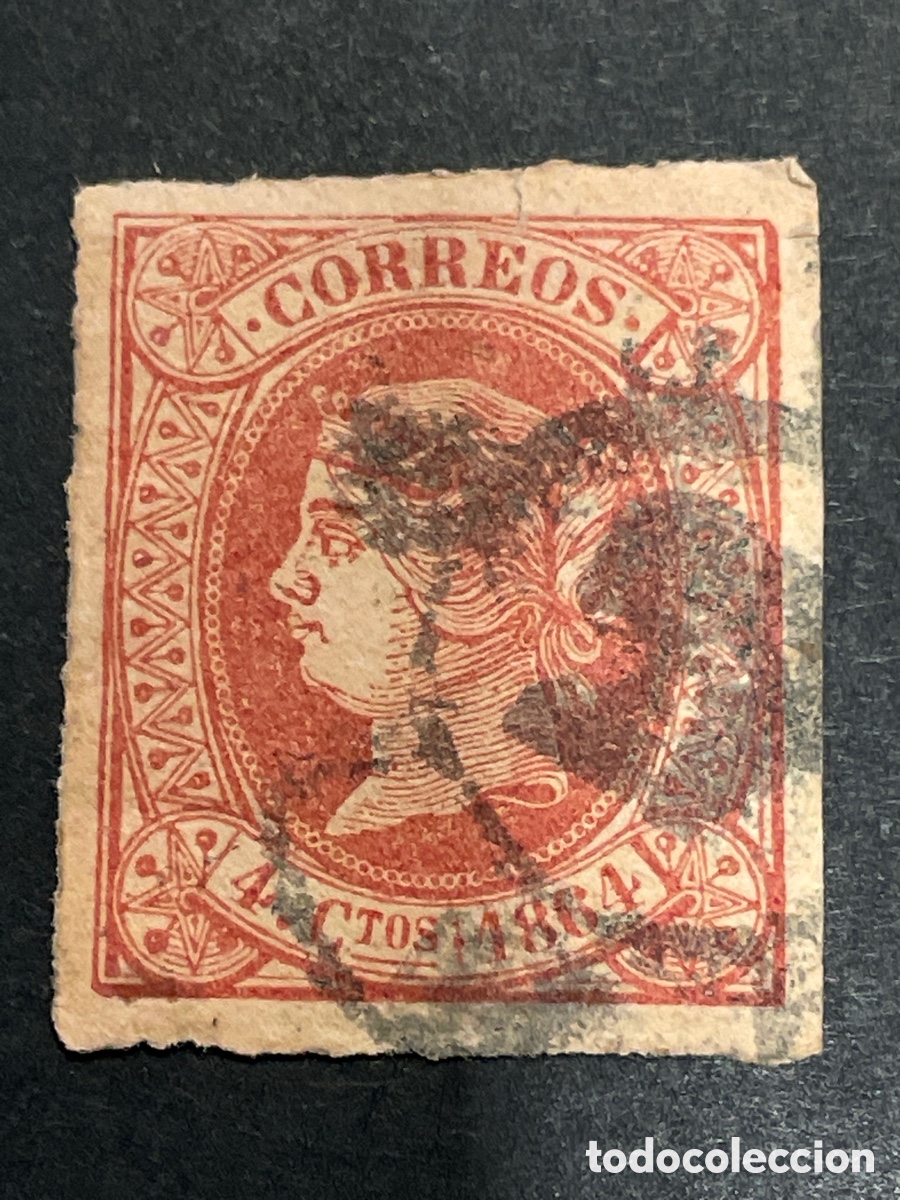 Sellos: Edifil 64 Isabel II matasellos rueda carreta 43 SANTANDER