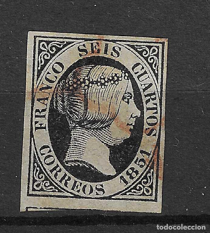Timbres: 1851 ISABEL II EDIFIL 6&ordm; USADO MATASELLOS ARA&Ntilde;A ROJA LAVADO