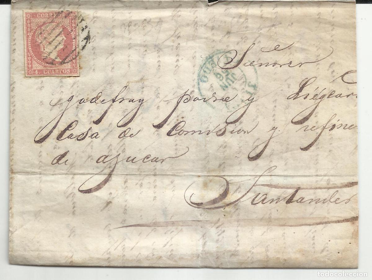 Sellos: CIRCULADA y escrita 1856 DE GIJON OVIEDO ASTURIAS A SANTANDER CON EDIFIL 44