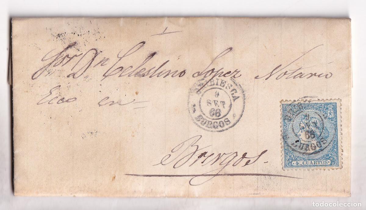 Sellos: CARTA ENTERA. BRIVIESCA. BURGOS. 1866. FECHADOR
