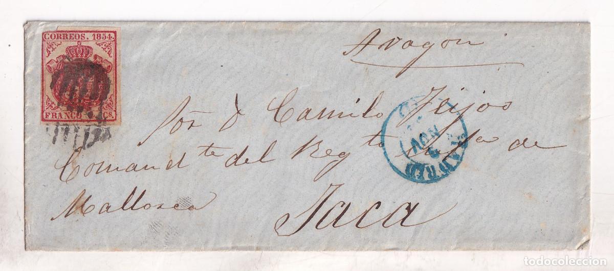 Sellos: SOBRE. MADRID AL COMANDANTE DE JACA, CAMILIO FEIJOO. HUESCA. 1854BONITA LLEGADA