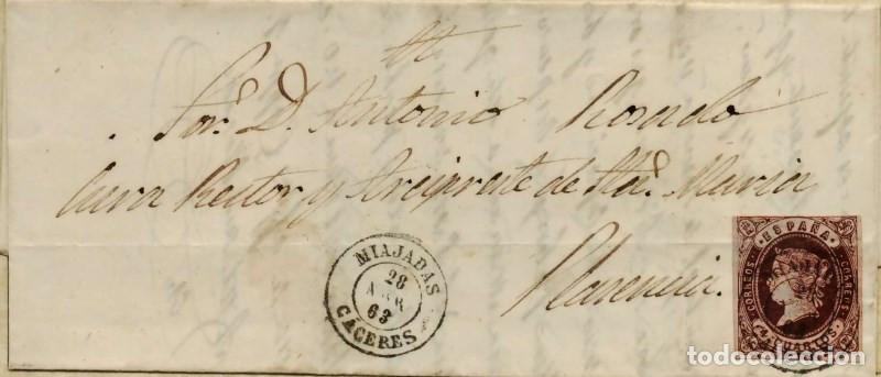Sellos: FA0654F. HISTORIA POSTAL. 1863, 28 de abril. Miajadas a Plasencia