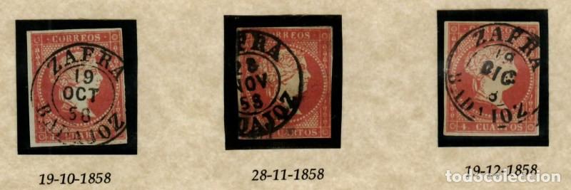 Sellos: FA0869-7. HISTORIA POSTAL. Emisi&oacute;n de 1855-59. 3 valores con Fechador Tipo I de Zafra