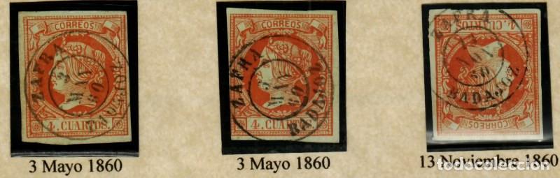 Sellos: FA0873-1. HISTORIA POSTAL. 3 valores de 4 cuartos de la emisi&oacute;n de 1 de febrero de 1860. Zafra