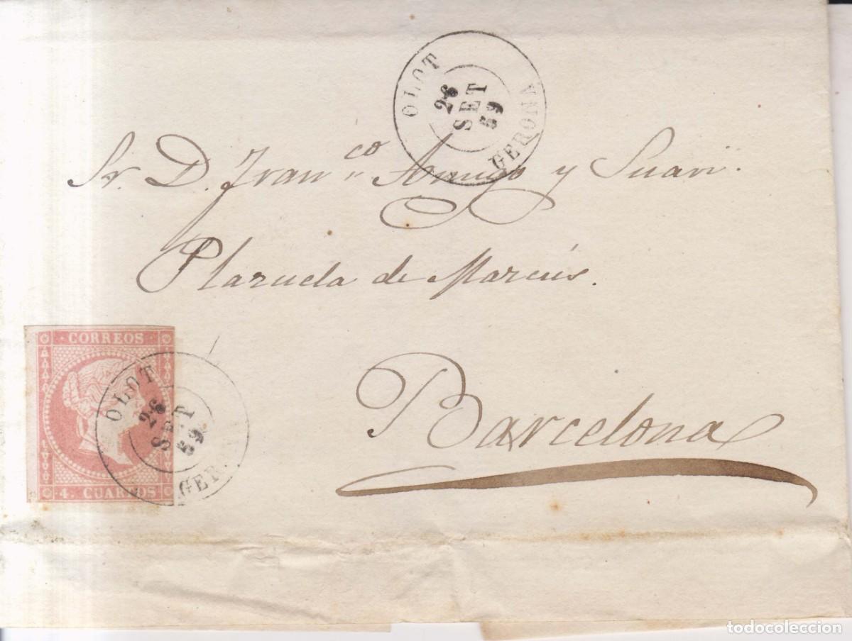 Sellos: A&ntilde;o 1859 edifil 48 envuelta matasellos Olot Barcelona (ci8621)