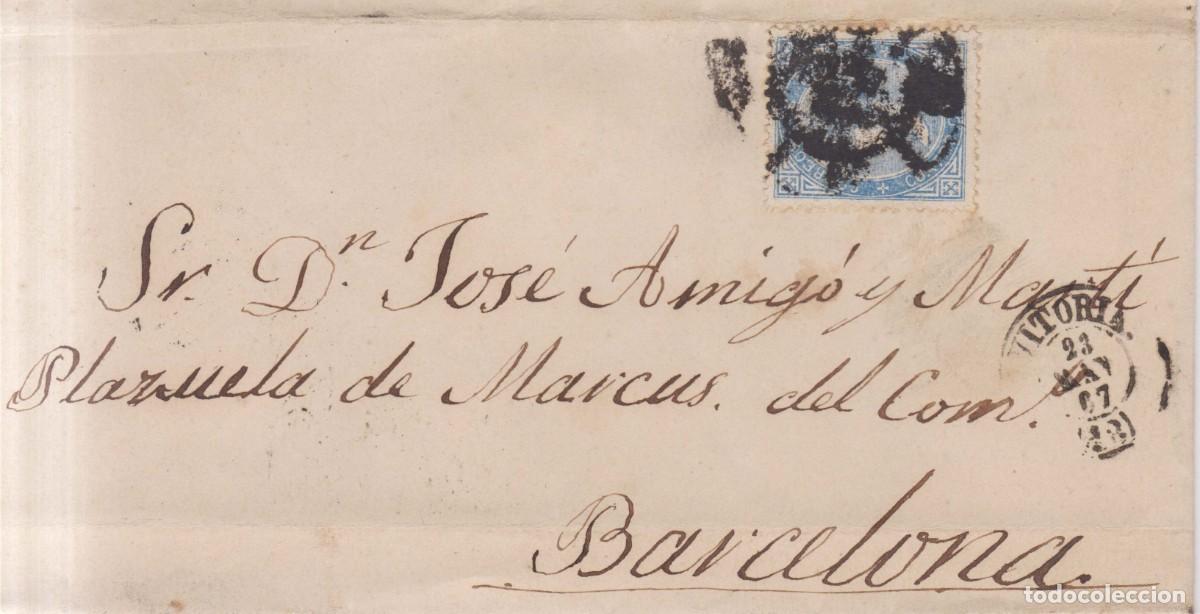 Sellos: A&ntilde;o 1867 edifil 88 rc48 envuelta matasellos Vitoria Barcelona (ci8621)