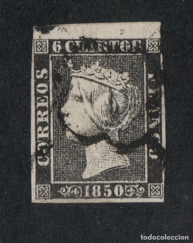 Sellos: 1850 6 cuartos N&ordm;1 Isabel II Ara&ntilde;a negra Plancha I tipo 5 borde hoja