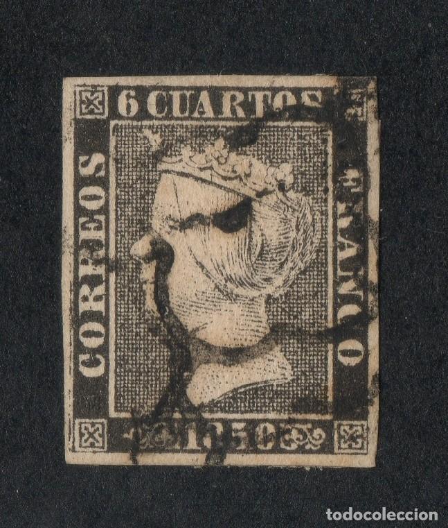 Sellos: 1850 6 cuartos N&ordm;1 Isabel II Ara&ntilde;a negra Plancha I tipo 16