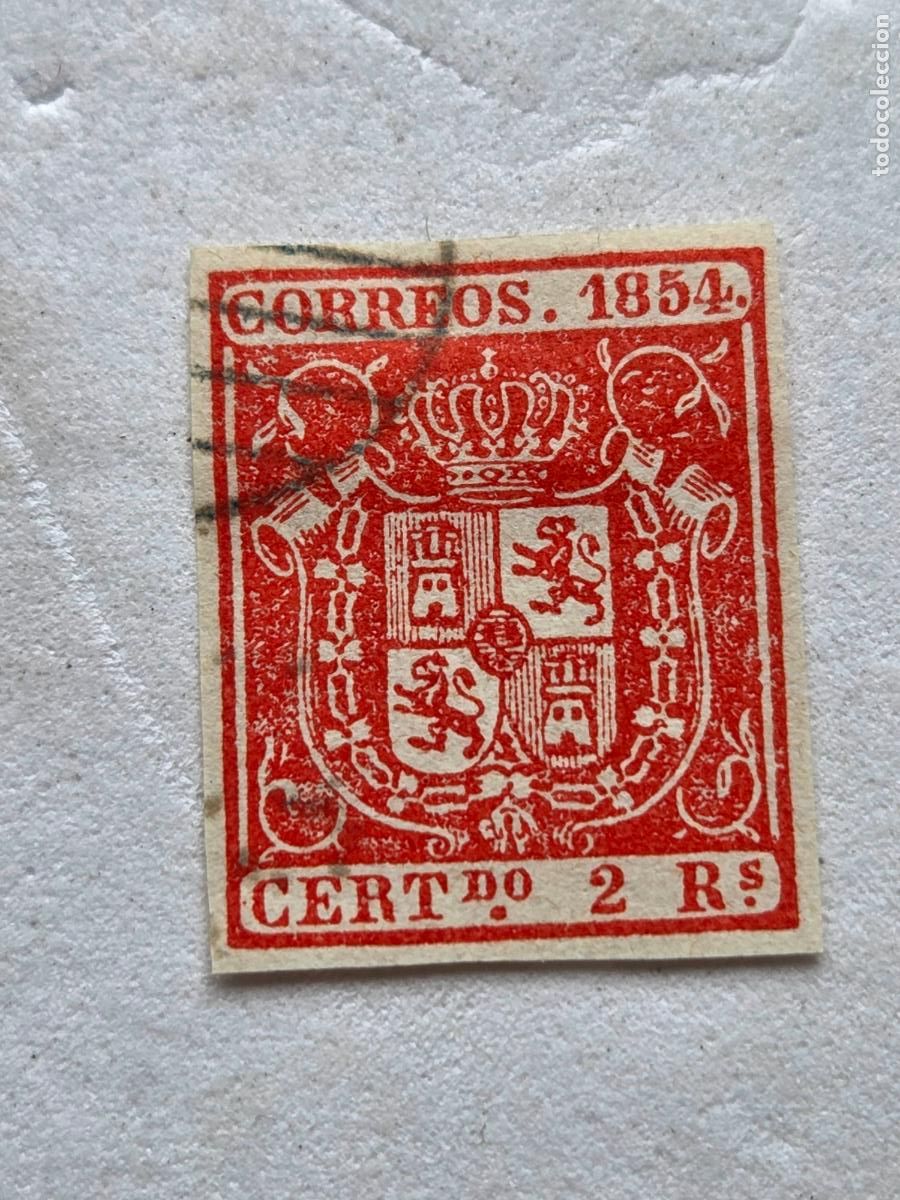 Sellos: RARO - EDIFIL 25 - 1854 - ESCUDO ESPA&Ntilde;A - NUEVO CON SE&Ntilde;AL CHARNELA