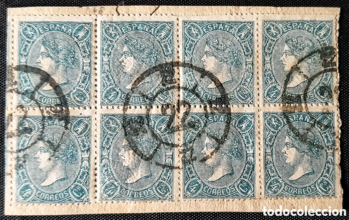 Sellos: ESPA&Ntilde;A. (Cat. 75A. T. II (8)). o 4 Ctos. BLOQUE de 8 SELLOS. Mat. RUEDA de CARRETA n&deg; 22 de C&Aacute;CERES