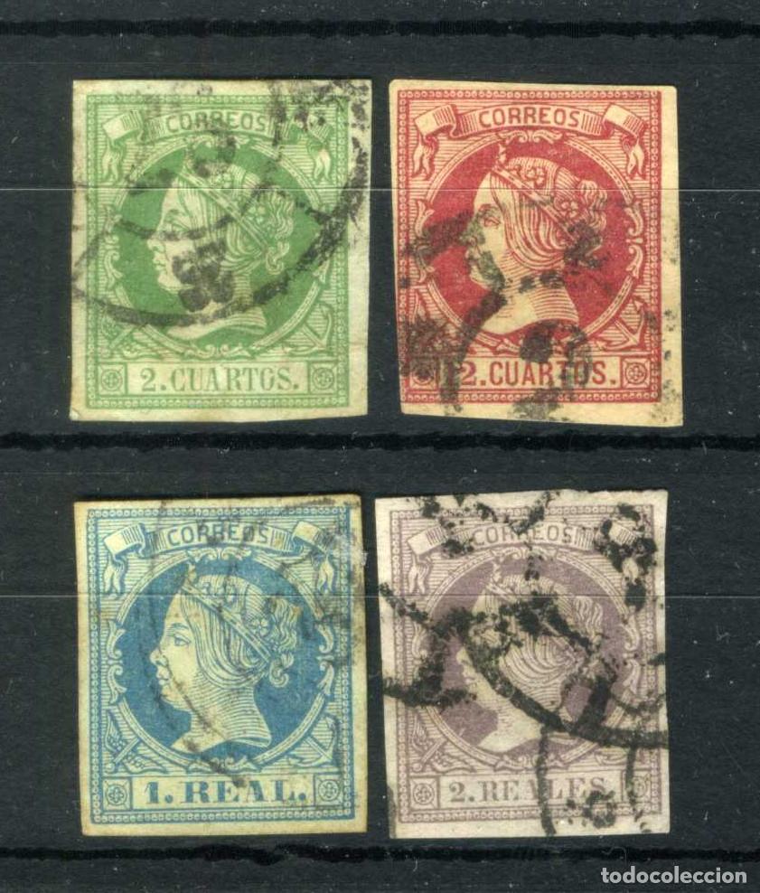 Francobolli: XS- ISABEL II 1860 Lote 4 valores Escasos: 2 y 12 cuartos y 1 y 2 reales