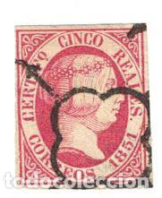 Sellos: FA1994. Emision 1851. 5 Reales cancelado con ara&ntilde;a negra