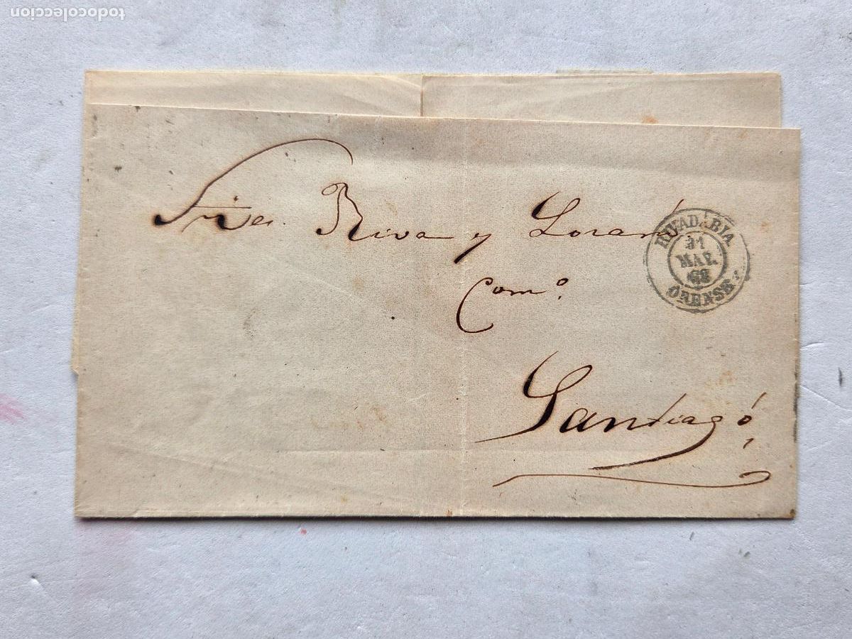 Sellos: 1868 CARTA RIBADAVIA ORENSE - SANTIAGO CORU&Ntilde;A CON MATASELLOS Y SELLO