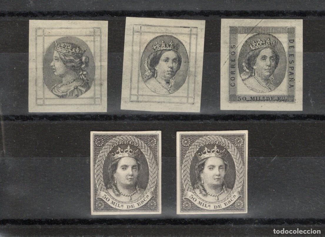 Briefmarken: Sellos Espa&ntilde;a a&ntilde;o 1863 proyectos no adoptados ISABEL II raros