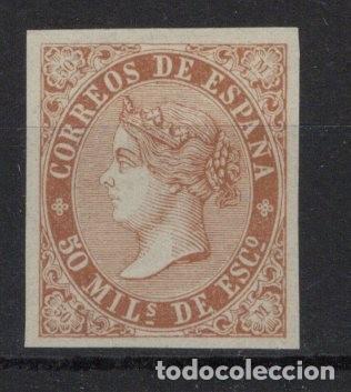 Briefmarken: Sellos Espa&ntilde;a a&ntilde;o 1867/68 ISABEL II ensayo de plancha GALVEZ 459 MARQUILLADO v.c. 260 &euro;
