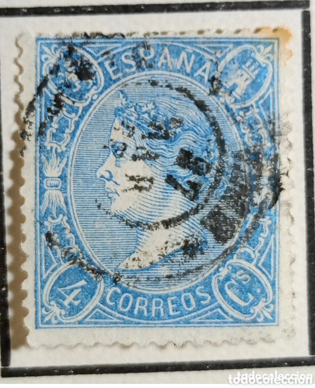Timbres: Sello Stamp ESPA&Ntilde;A 1865- 4 cuartos ISABEL II - azul