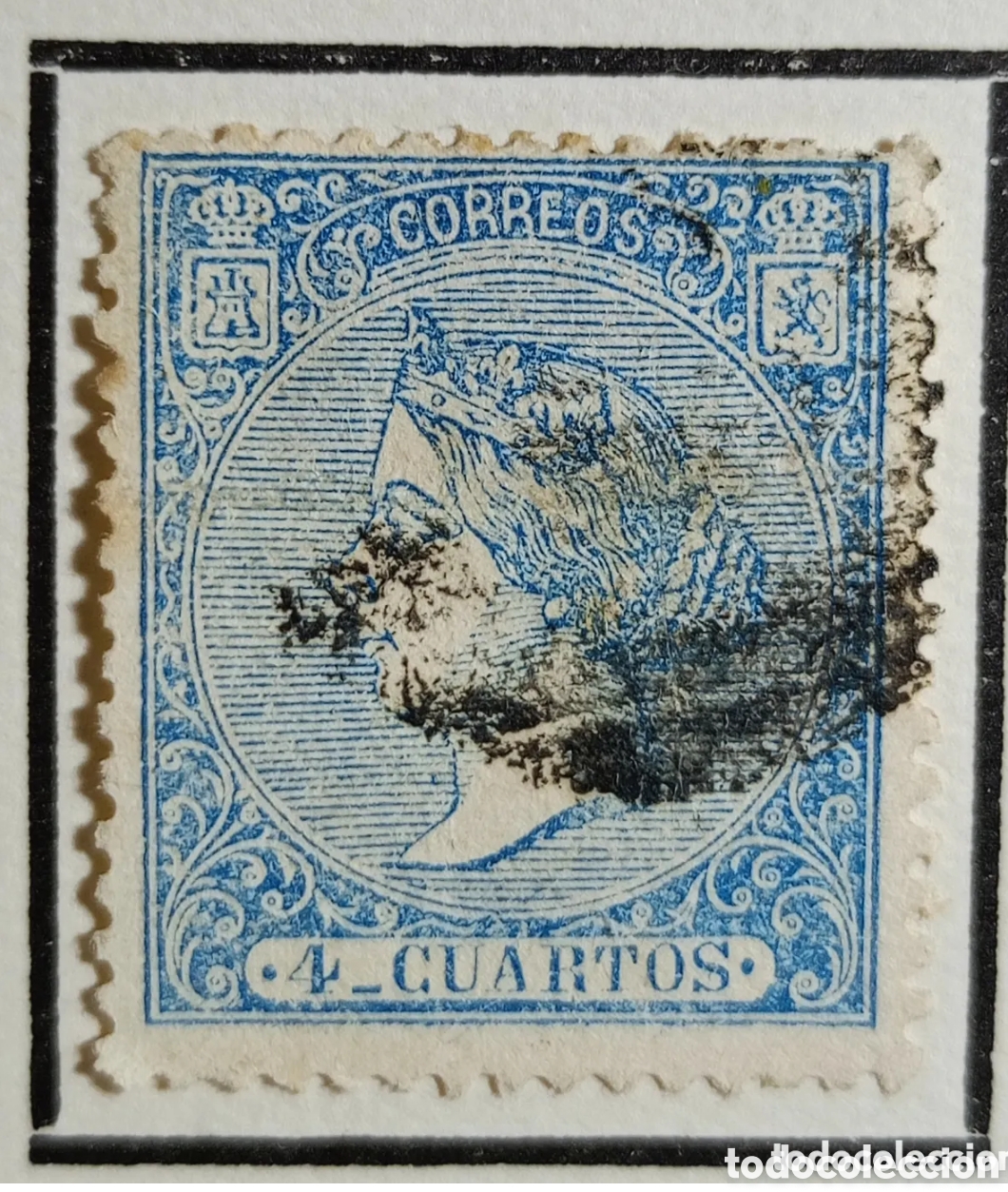 Timbres: Sello Stamp ESPA&Ntilde;A 1866- 4 cuartos ISABEL II - azul