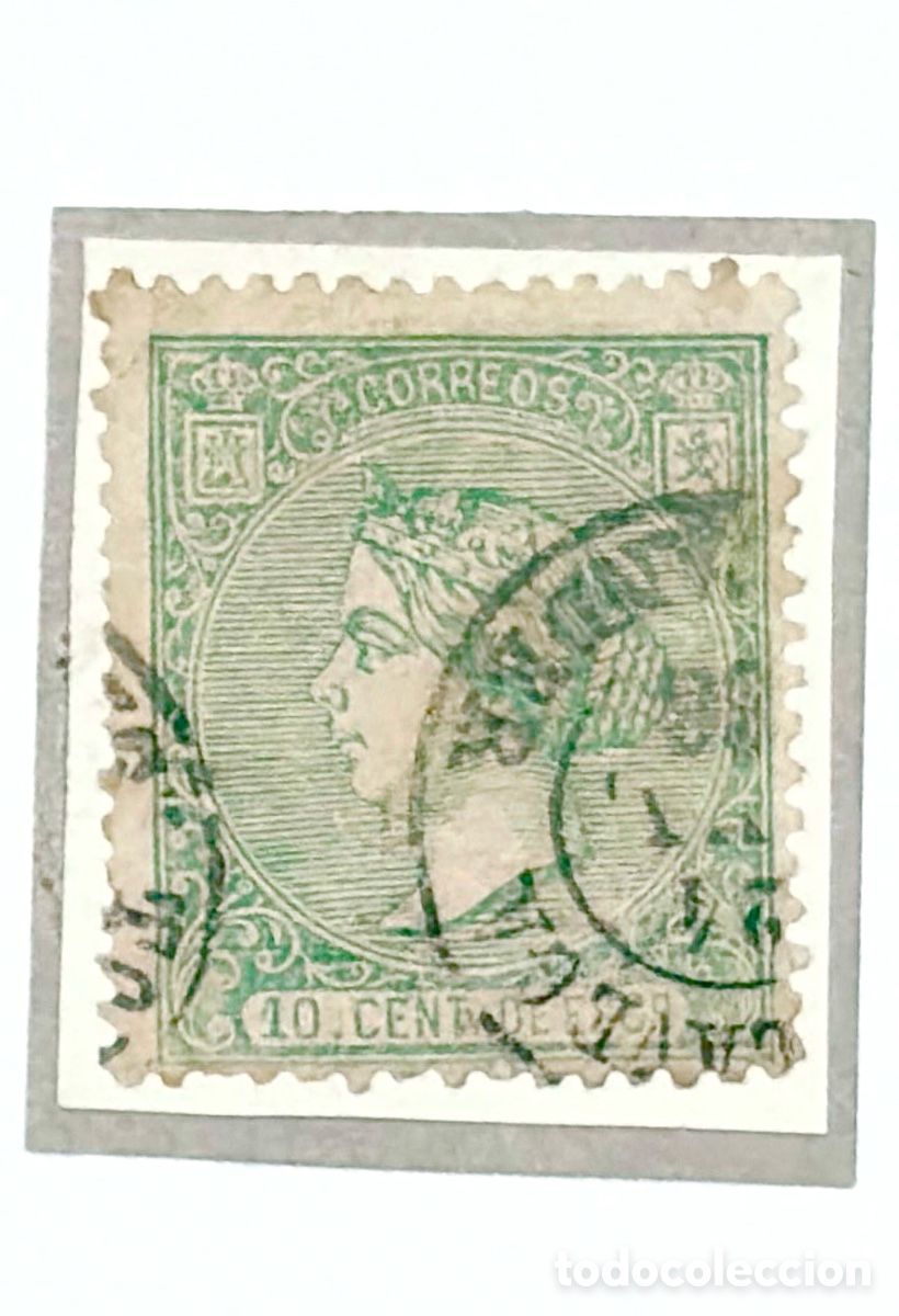 Selos: SELLO 1866 Isabel II, 10 C&eacute;ntimos de Escudo Verde (Edifil 84) matasellos TORRELAVEGA