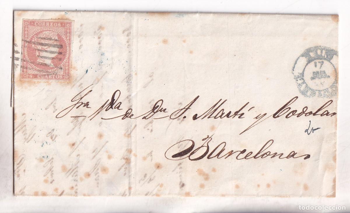 Sellos: CARTA ENTERA. REUS. TARRAGONA. A BARCELONA. 1848. FECHADORES AZULES