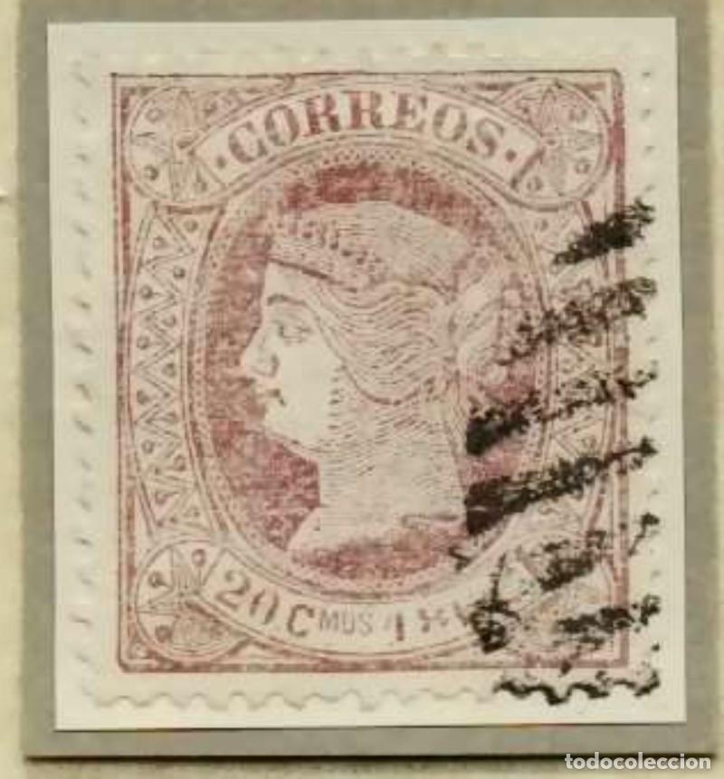 Sellos: FA2618. Emision 1-08-1866. Valor de 20 centimos cancelado con parrilla con cifra