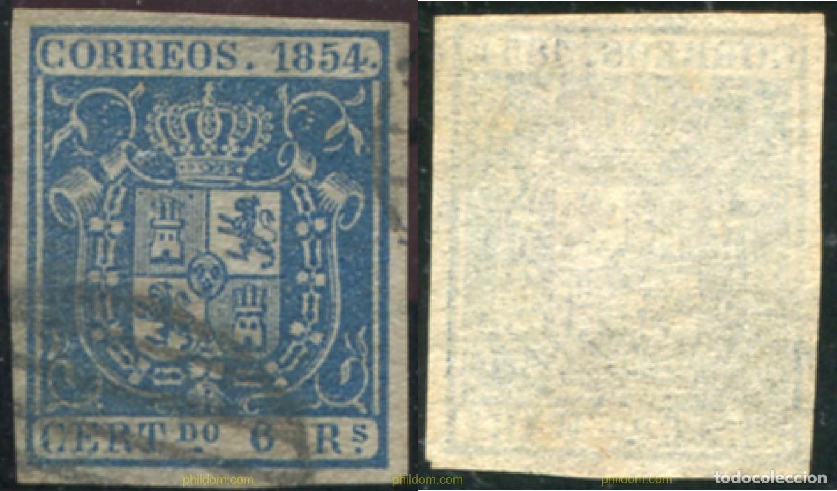 Sellos: 623037 USED ESPA&Ntilde;A 1854 ESCUDO DE ESPA&Ntilde;A