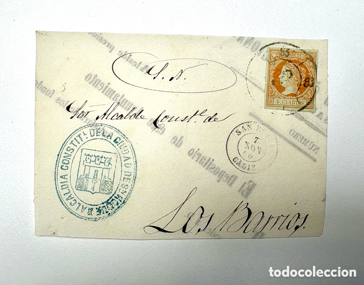Stamps: Carta Circulada San Roque a Los Barrios (C&aacute;diz) 1860 - Sello 4c Isabel II Edifil 52