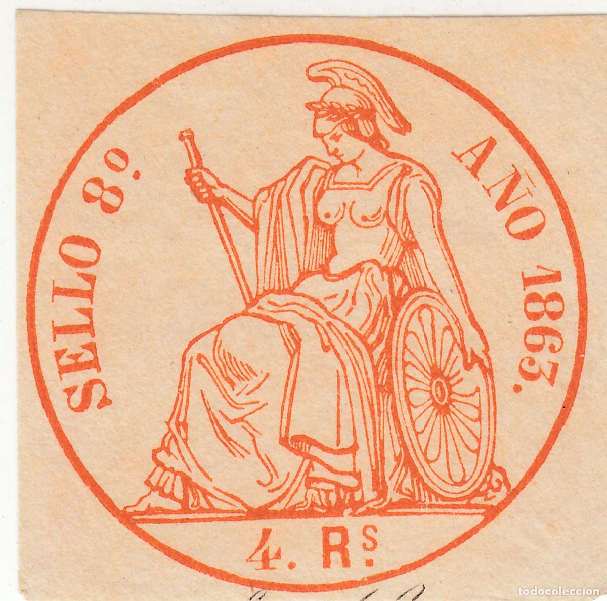 Stamps: 1863 SELLO POLIZA FISCAL 8&ordm; 4 RLS EQUIVALENTE AL PAPEL SELLADO ALEMANY N&ordm; 35