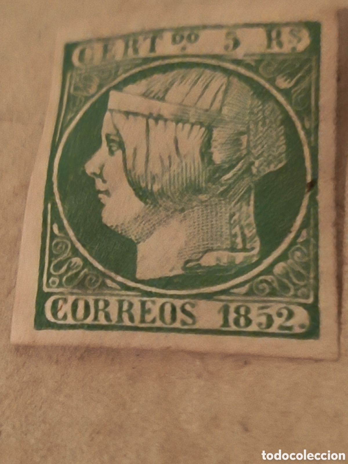 Sellos: Sello cl&aacute;sico de Espa&ntilde;a n 15 nuevo con goma** muy escaso ,5 reales verde ,ver mancha del tiempo