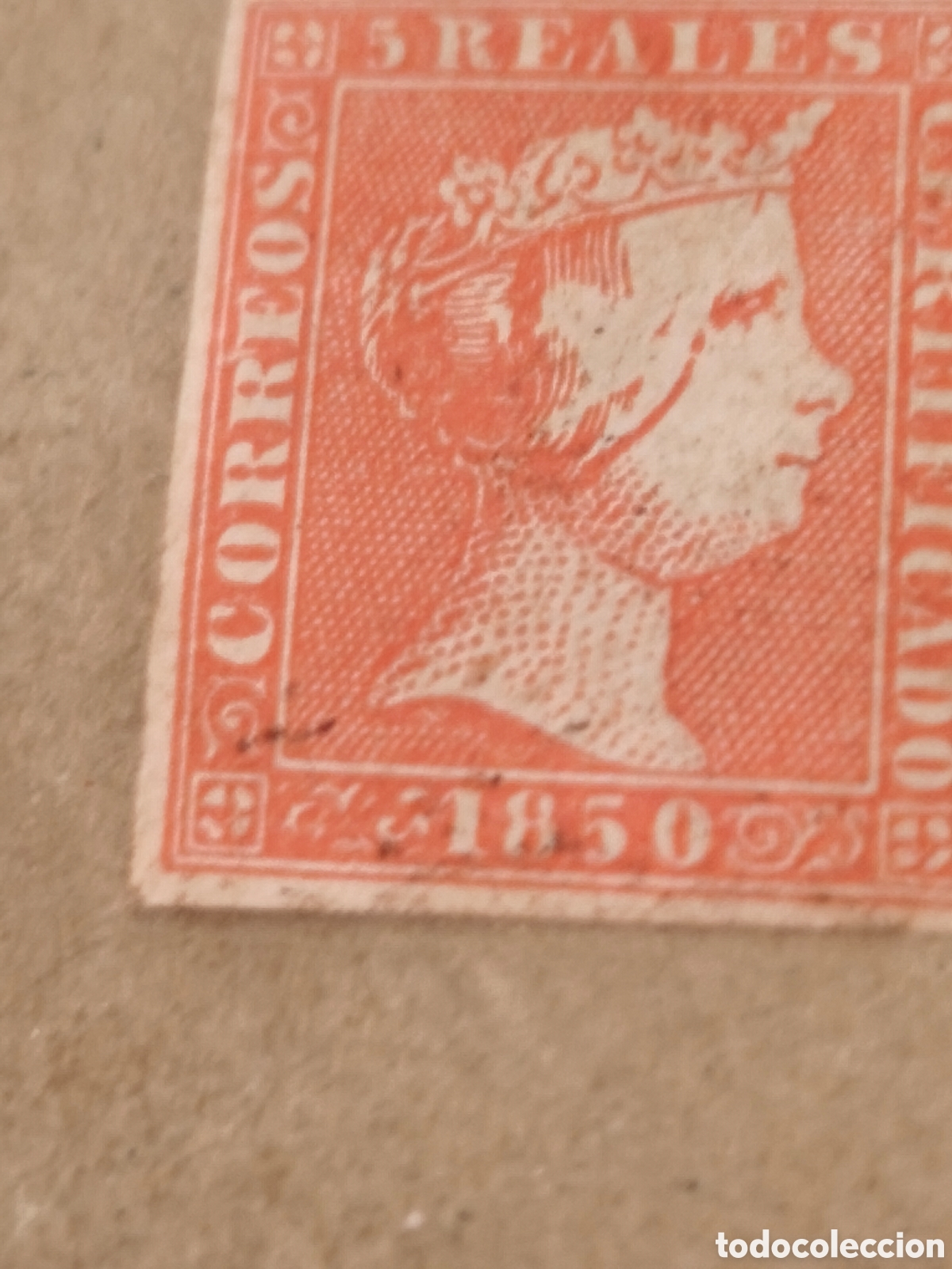 Sellos: Sello cl&aacute;sico de Espa&ntilde;a n 3 nuevo con goma** escaso 5 reales rojo ver im&aacute;genes