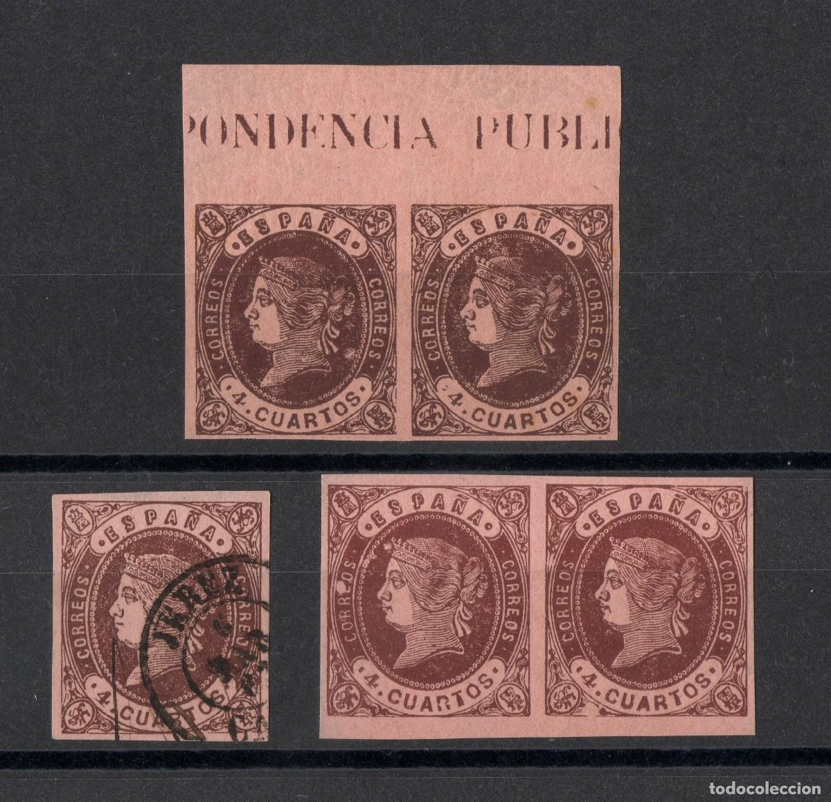 Briefmarken: 1862 58 y 58A Isabel II parejas y suelto lote 5 sellos- raro