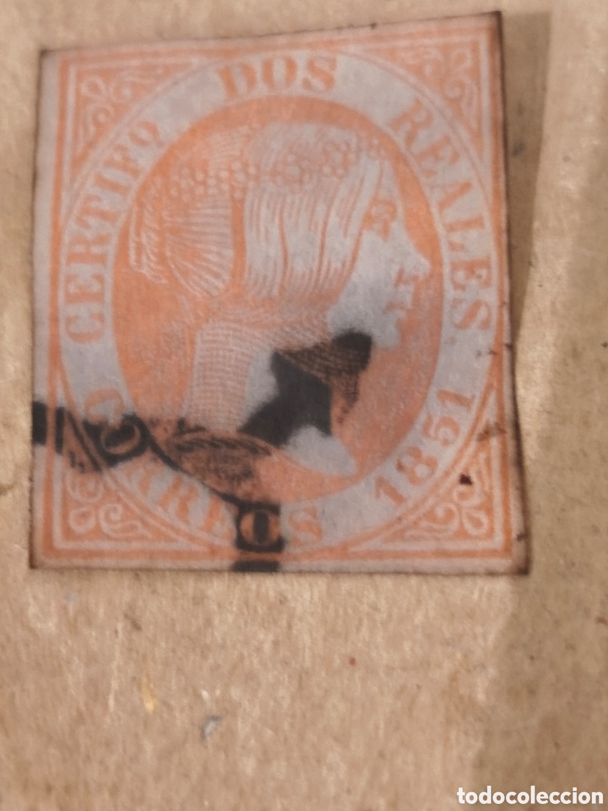 Sellos: Sello cl&aacute;sico de Espa&ntilde;a n 8 usado ara&ntilde;a negra ,2 reales rojo escaso ver
