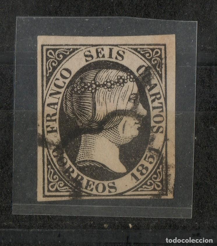 Sellos: 1851 6 cuartos 6p Papel grueso Isabel II