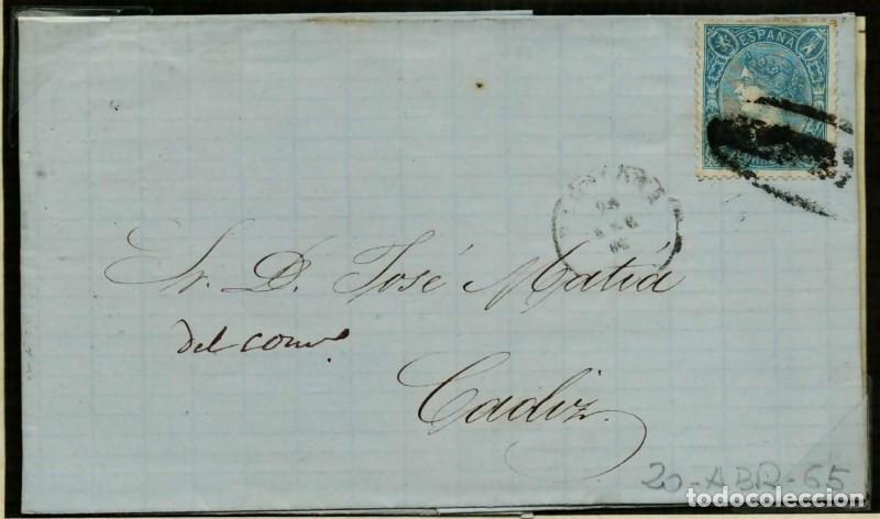 Sellos: FA2557. Emision 1-01-1865. Dentado. Pamplona a Cadiz