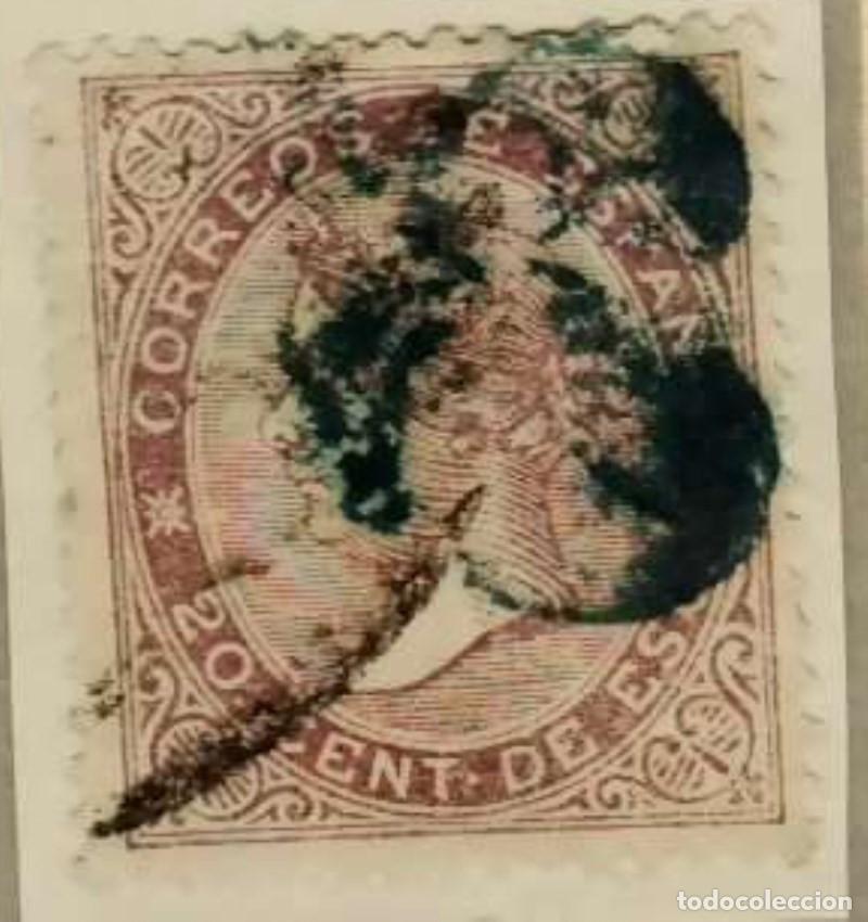 Sellos: FA2676. Emision 1-01-1867. Valor de 20 cent. de escudo cancelado con porteo 8