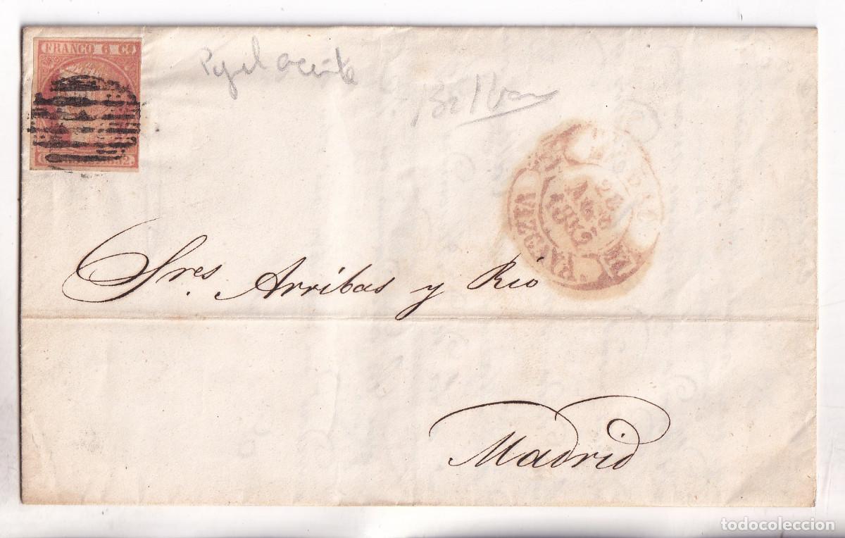 Sellos: CARTA ENTERA. BILBAO. 1852. A MADRID. SELLO PAPEL ACEITOSO