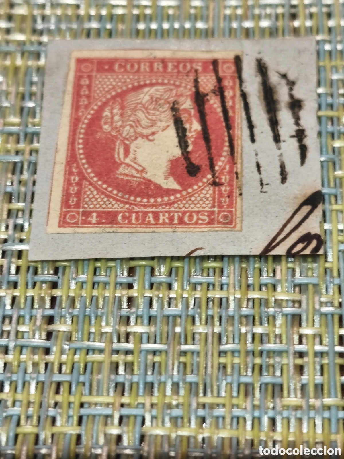 Sellos: Sello cl&aacute;sico sobre fragmento n 49 parrilla negra,4 c rojo ver
