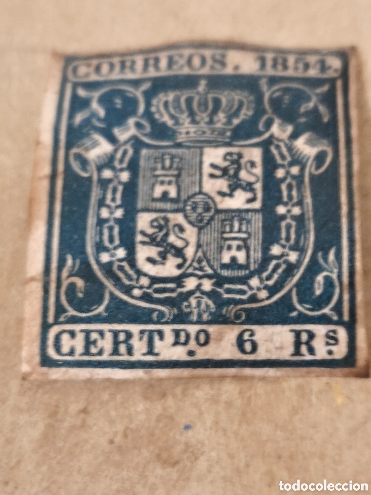 Sellos: Sello cl&aacute;sico de Espa&ntilde;a n 27 nuevo con goma** papel fino 6 reales azul ,ver