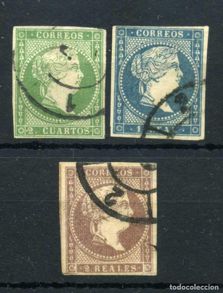 Sellos: XS- ISABEL II 1855 Lote x3 sellos PAPEL LISO SIN FILIGRANA Ed. 47, 49-50