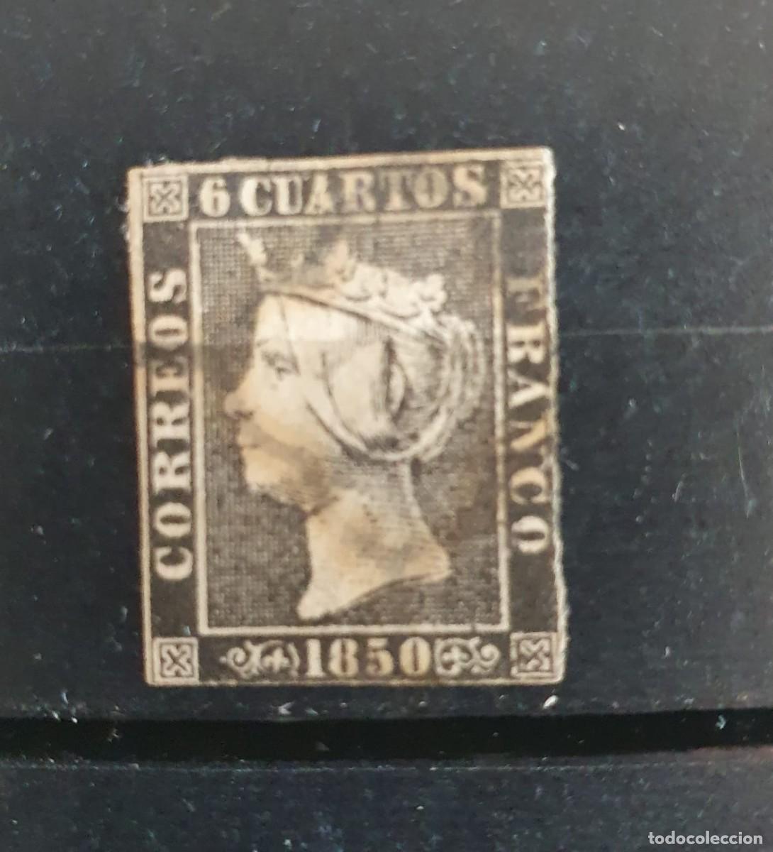 Sellos: EDIFIL 1 PLANCHA II 6 CUARTOS ARA&Ntilde;A NEGRA USADO ISABEL II ESPA&Ntilde;A 1850 POSICION 24