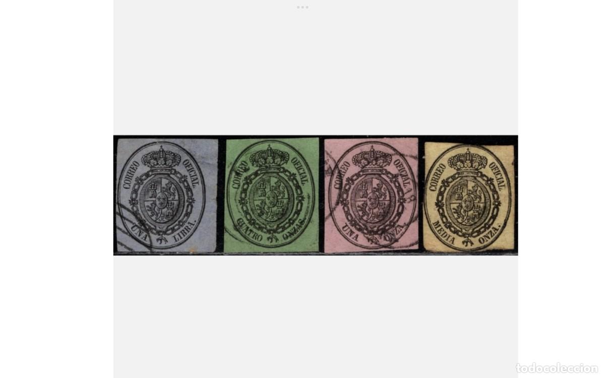 Sellos: ESPA&Ntilde;A - 1855 - ISABEL II - EDIFIL 35/38 - SERIE COMPLETA - ESCUDO DE ESPA&Ntilde;A - VALOR CATALOGO 49&euro;